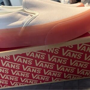 Vans White and Pink Slip-On Sneakers